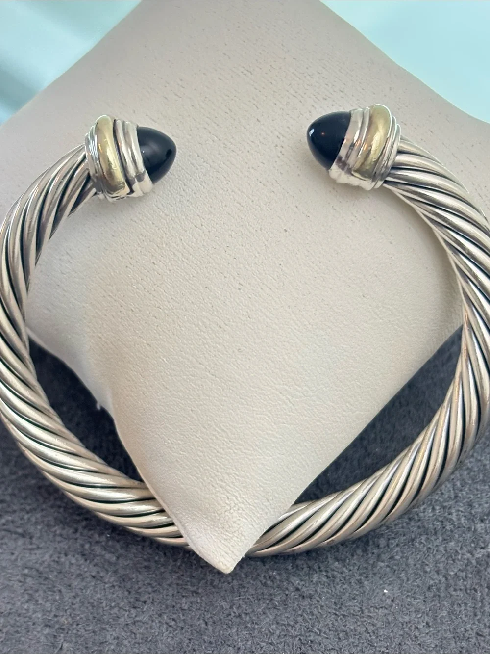 David Yurman 925 & 14k Gold 7mm Bracelet with Black Onyx-Medium